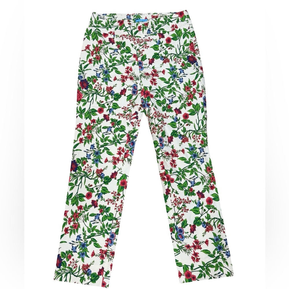 ✨ J. McLaughlin‎ Floral Pull-On Pants Size 8 White Multicolor Straight Leg